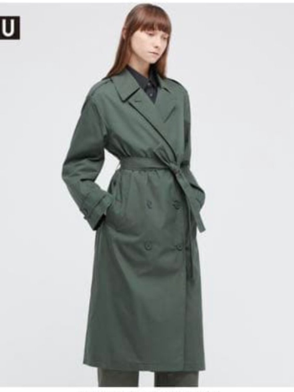 Uniqlo U Double Breasted Trench Coat XL Dark Green